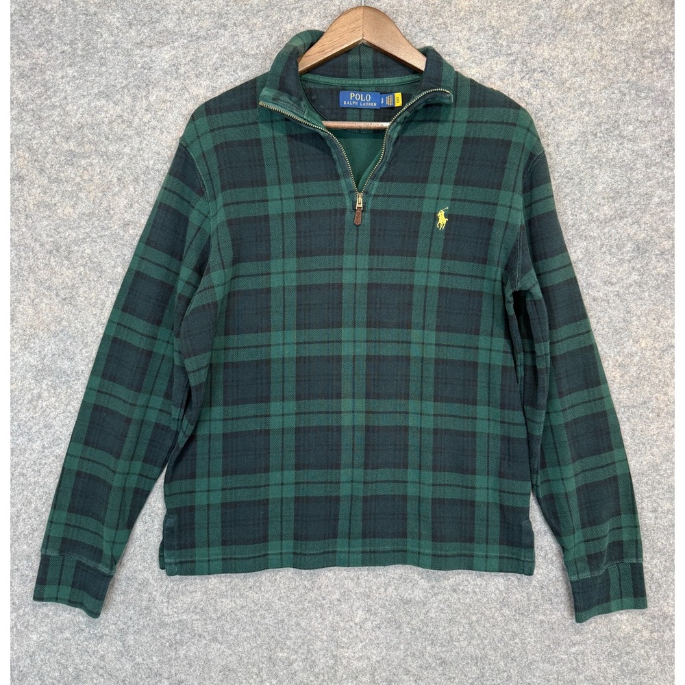 Polo Ralph Lauren Tartan Plaid Quarter Zip Pullover Sweater Men Small Sweatshirt